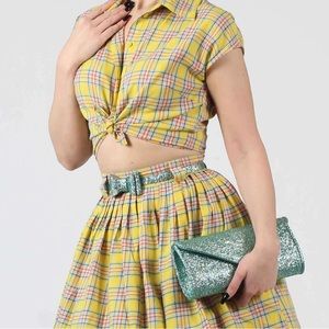 Tatyana Clutch in Glitter Blue w Silver Chain